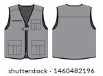 Gray Vest With Multiple Pockets and Black Edging Design on White Background.Front and Back View, Vector File