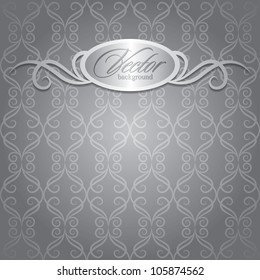 gray vintage background with silver frame, vector
