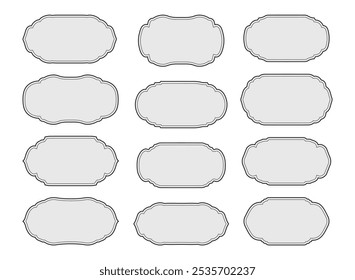 Conjunto de etiquetas o emblemas de Antiguas grises para frascos o botellas. Elementos de borde o marco retro aislados