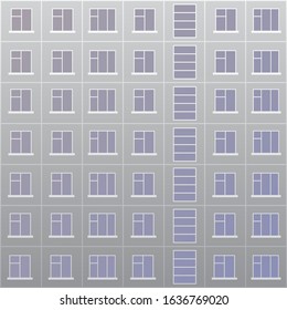 Gray wall of a multi-storey residential building (panel house) with windows from Russia (USSR)