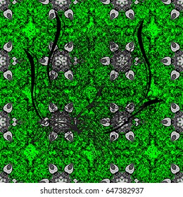 Gray Wallpaper on texture background.Damask pattern repeating background. Gray green floral ornament in baroque style. White element on green background.