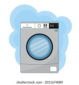 Gray washing machine on a blue background