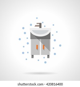 Gray washstand a front view with sink and tap. Bathroom accessories and furniture. Home interior, flat color style single vector icon.
