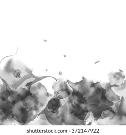 Gray watercolor background. Marble effect cover, vector smoke, steam. Colourful template. Blank place for your text and web design. Watercolor splatters. Vector illustration 