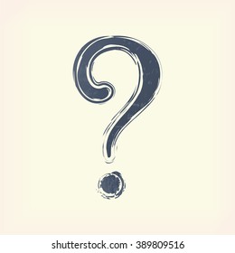 Gray watercolor question mark sign (icon, symbol), pale yellow background. Painted design element (illustration).