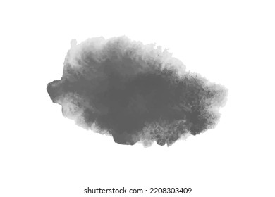 Gray watercolor spot on white. Hand drawn painted object. Grey stain. Watercolor artwork. Black and white illustration