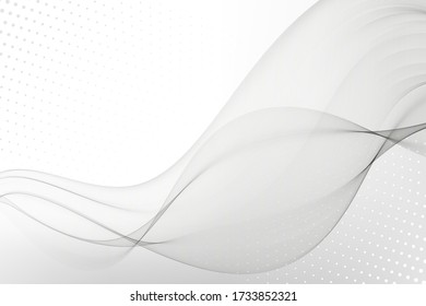 
Gray wavy abstract background. Gray transparent waves and halftone effect.
