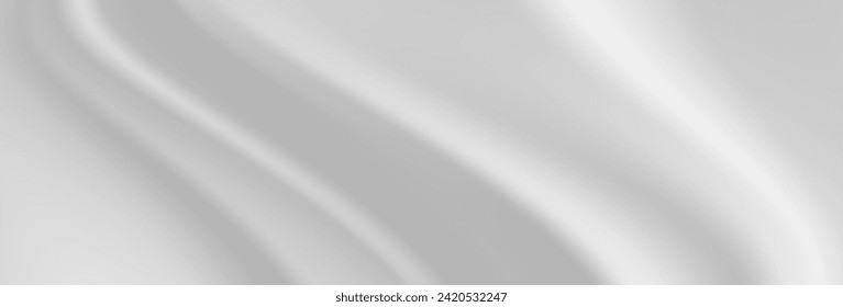 Gray wavy fabric background. Abstract gray white satin texture. Vector illustration