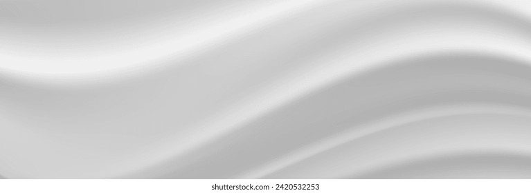 Gray wavy fabric background. Abstract gray white satin texture. Vector illustration