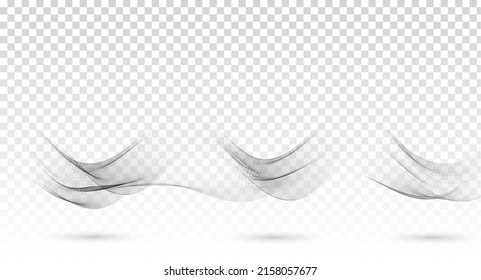 Grauer, gewellter Fluss transparenter, rauchiger Welle. Abstrakter Wellenhintergrund.