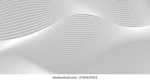 Gray wavy line background with a smooth gradient. The background features a flowing pattern with gray and white, premium design vector
