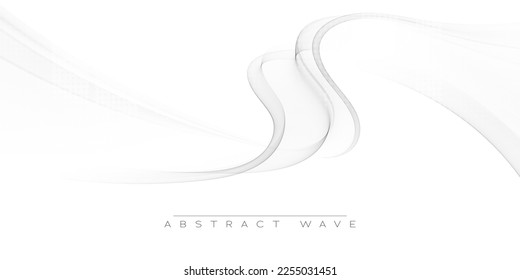 Gray wavy lines with halftone effect. Abstract transparent gray wave background.