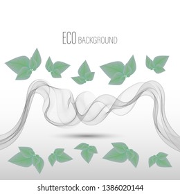 
Gray wavy wave with leaves. Ecological background design