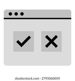 Gray web browser window with checkmark and cross icons icon