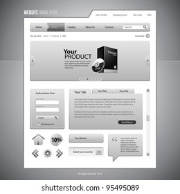 Gray Web Elements Website Design Components: Buttons, Form, Slider, Scroll, Icons, Tab, Menu, Navigation Bar, Login, Speech, Search