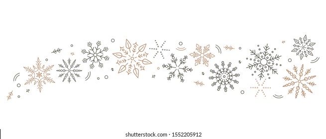 A gray whirlwind of golden snowflakes and stars. New Year's element. concept Xmas. flat vector illustration isolated on white background 