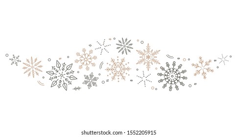 A gray whirlwind of golden snowflakes and stars. New Year's element. concept Xmas. flat vector illustration isolated on white background 