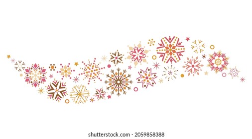 A gray whirlwind of golden snowflakes and stars. New Year's element. flat vector illustration isolated on white background. Xmas concept