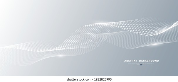 Gray   white abstract background and flowing particles  Digital future technology concept  vector illustration 