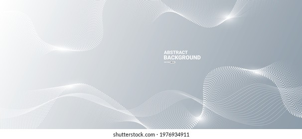 Gray and white abstract background with flowing particles. Digital future technology concept. vector illustration.