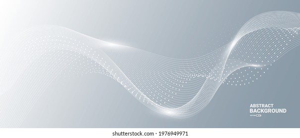 Gray and white abstract background with flowing particles. Digital future technology concept. vector illustration.