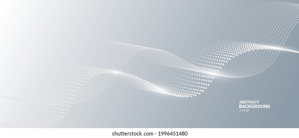 Gray and white abstract background with flowing particles. Digital future technology concept. vector illustration
