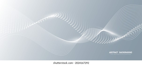 Gray and white abstract background with flowing particles. Digital future technology concept. vector illustration.