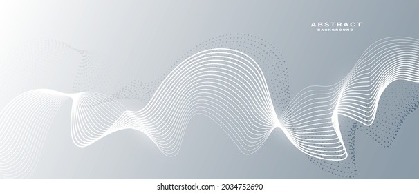 Gray and white abstract background with flowing particles. Digital future technology concept. vector illustration.