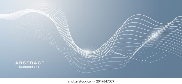 Gray and white abstract background with flowing particles. Digital future technology concept. vector illustration.