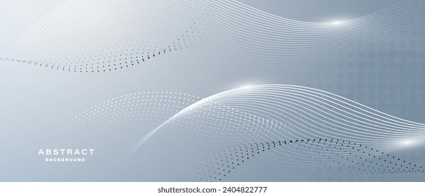 Gray and white abstract background with flowing particles. Digital future technology concept. vector illustration.