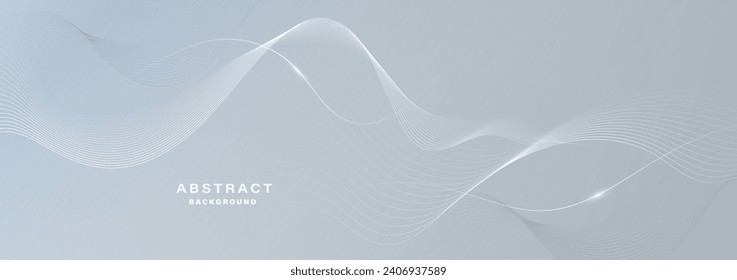 Gray and white abstract background with flowing lines. Digital technology concept. Vector illustration.
