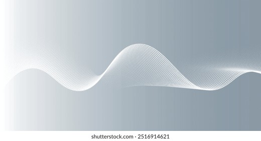 Gray and white abstract background with flowing particles. Digital future technology concept