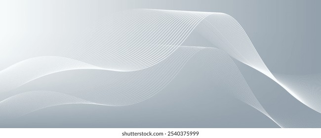 Fundo abstrato cinza e branco com partículas fluindo. Conceito da tecnologia do futuro digital. ilustração vetorial.