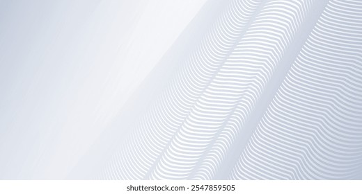 Gray and white abstract background with flowing particles. Digital