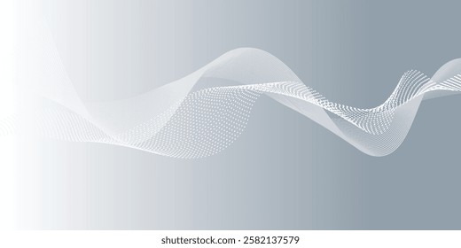 Gray and white abstract background with flowing particles. Digital future technology concept. vector illustration.