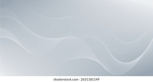 Abstrakter grauer und weißer Hintergrund mit fließenden Partikeln. Digitales Zukunftstechnologie-Konzept. Vektorgrafik.