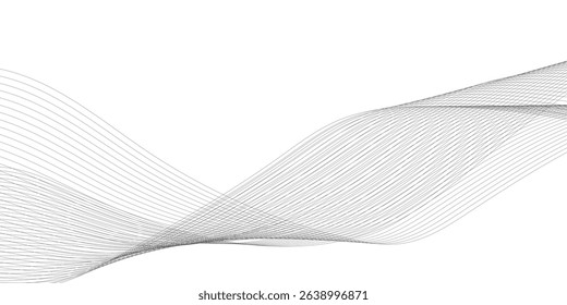 Gray and white abstract background with flowing particles. Abstract wave element for design. Digital frequency track equalizer. Stylized line art background