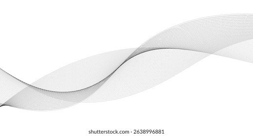 Gray and white abstract background with flowing particles. Abstract wave element for design. Digital frequency track equalizer. Stylized line art background