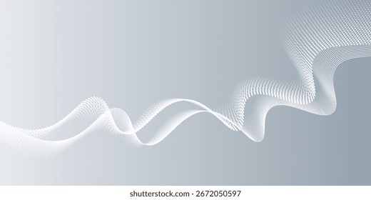 Fundo abstrato cinza e branco com partículas fluindo. Conceito da tecnologia do futuro digital. ilustração vetorial.