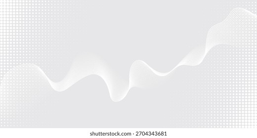 Gray and white abstract background with flowing particles. Digital future technology concept. Abstract white paper wave background and abstract gradient and white wave curve lines.