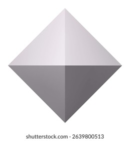 Gray and white abstract diamond shape with light and shadow effects is rotating on plain white background, creating an illusion of movement and depth