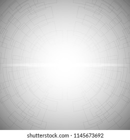 Gray and white abstract mesh background with perspective design and with shine glow from center
