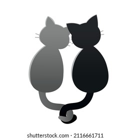 Gray (white) and black cats in love. Gradient