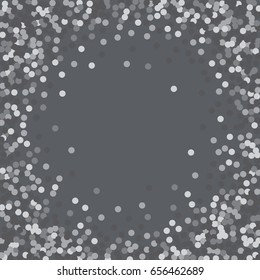 Gray, white and black circles on gray background. Vector round confetti splash isolated on gray background. For your design postcards, posters, business. Vector illustration,eps 10.
