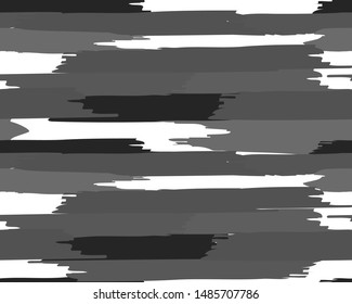 Gray, white, black seamless striped pattern. Repeat brush strokes. Stylish grunge print. Hand paint striped background. Vector design. Graffiti style pattern. Oil horisontal smears template