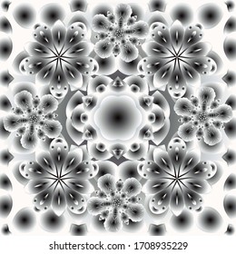 Gray, white and black and silver pattern. Seamless pattern oriental ornament in baroque style. Traditional classic vector silver pattern.