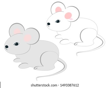 Gray and white cartoon rats isolated on a white background.