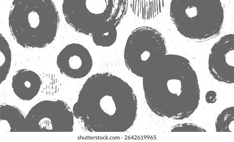 Gray and white circular brush strokes create a seamless pattern on a textured white background. The style is abstract and minimalist with a slightly grunge feel.
