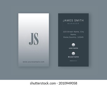 Gray And White Color Business Card Template Layout With Double-Sides.