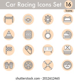 Gray And White Color Set of Car Racing Icon In Flat Style.